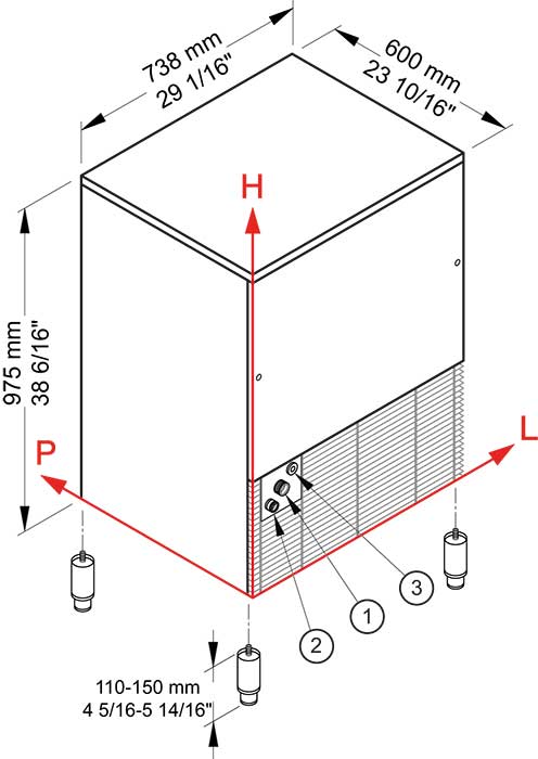 VB250 HC Produttore di ghiaccio con contenitore incorporato - Sistema a evaporatore verticale Fast Ice Raffreddamento Aria