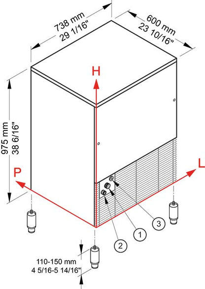 VB250 HC Produttore di ghiaccio con contenitore incorporato - Sistema a evaporatore verticale Fast Ice Raffreddamento Aria